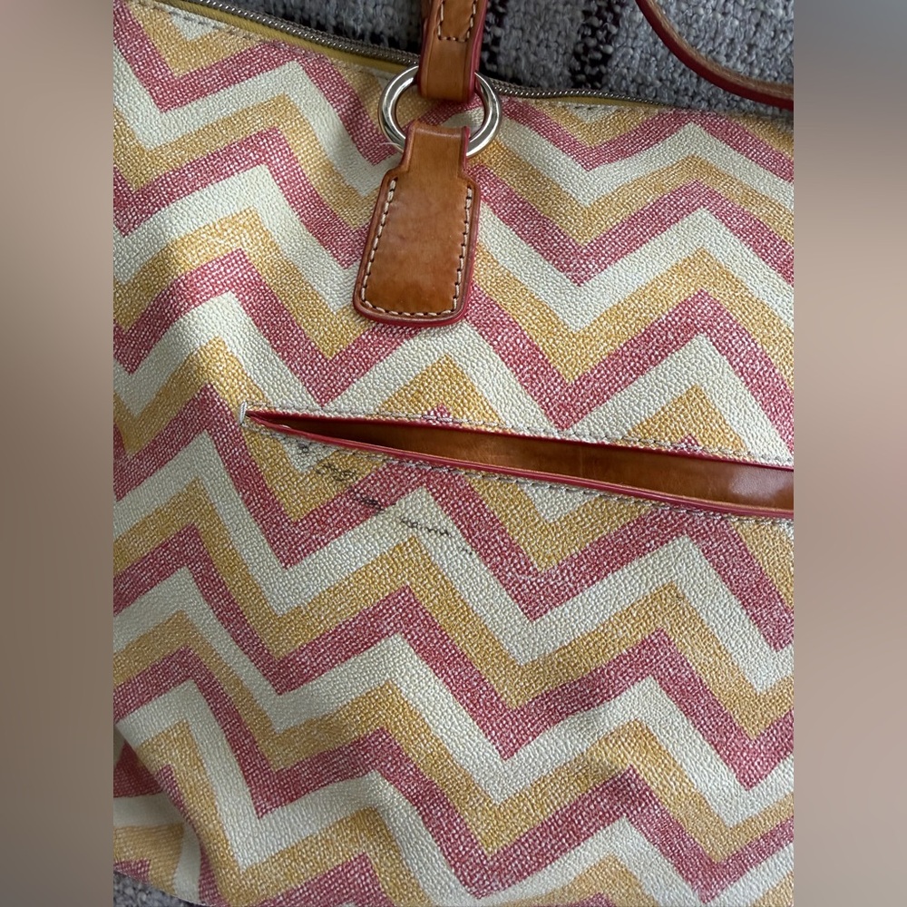 Dooney & Bourke Wren Pink and Yellow Chevron Zip Tote - Picture 9 of 10